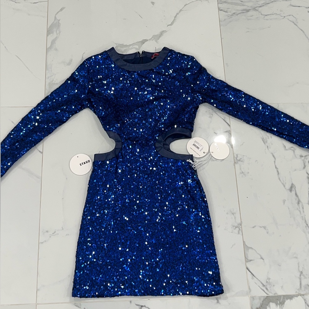 Staud Sequin Cobalt cut out dress